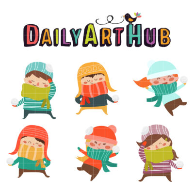 Kids Snowball Clip Art Set