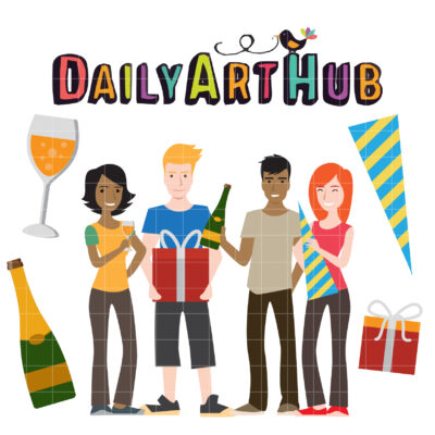 New Year with friends Clip Art Set