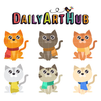 Cats with Scarf Clip Art Set