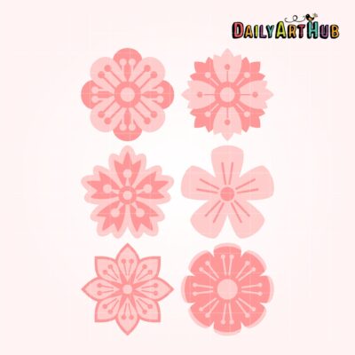 Cherry Blossom Flowers Clip Art Set