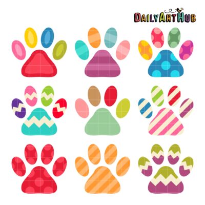 Colorful Cat Paws Clip Art Set
