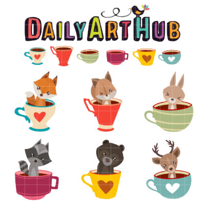 Cute Animals in the Cup Clip Art Set