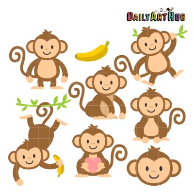 Cute Monkeys Clip Art Set