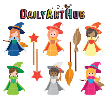 Cute Witch Princesses Clip Art Set