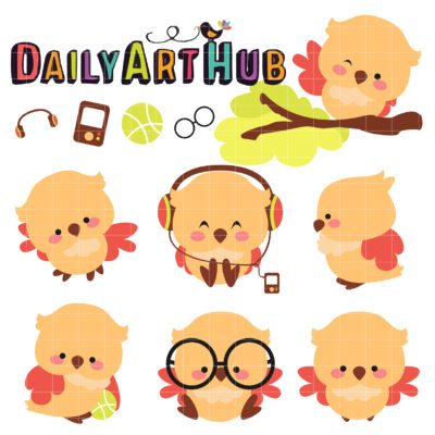 Cute Yellow Owl Clip Art Set