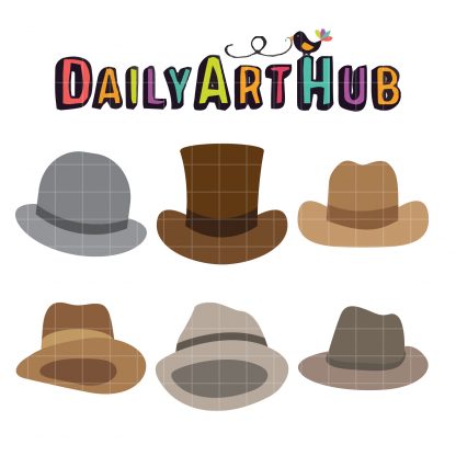 Guys Old Fashion Hats Clip Art Set 