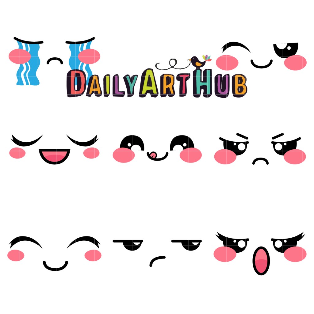 Kawaii Emoticons Clip Art Set Daily Art Hub // Graphics, Alphabets & SVG