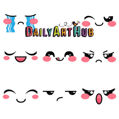 Kawaii Emoticons Clip Art Set