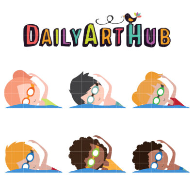 Kids Swimming Clip Art Set