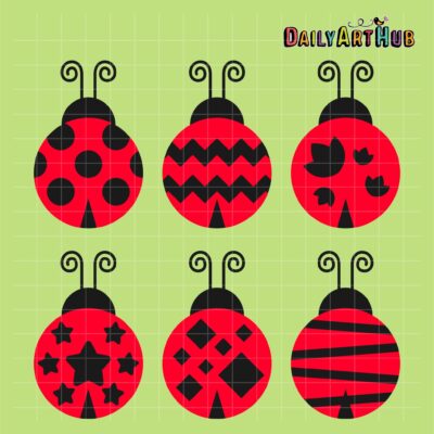 Patterned Ladybugs Clip Art Set