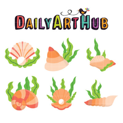 Seaweeds and Shells Clip Art Set