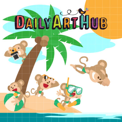 Summer Monkey Clip Art Set