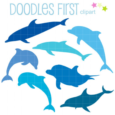 Blue Dolphin Silhouettes Clip Art Set