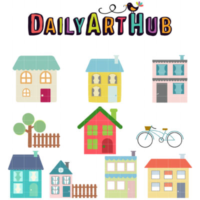 Cute Neighborhood 2 Clip Art Set