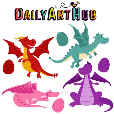 Dragons and Eggs Clip Art Set