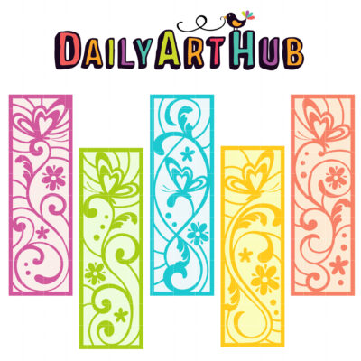 Butterfly Lace Bookmarks Clip Art Set