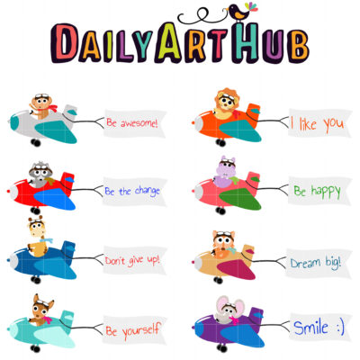 Animals In the Sky Messages Clip Art Set