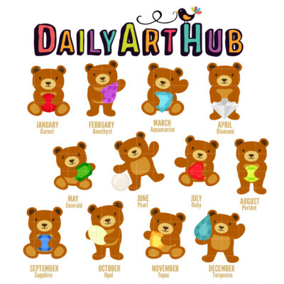 Birthstone Bears Clip Art Set
