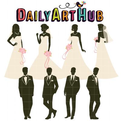 Bride and Groom Silhouettes Clip Art Set