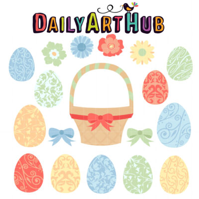 Easter Eggs and Basket Clip Art Set