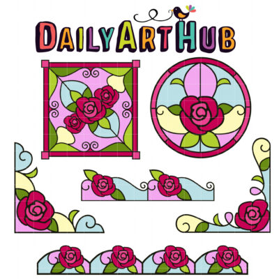 Stained Glass Roses Clip Art Set