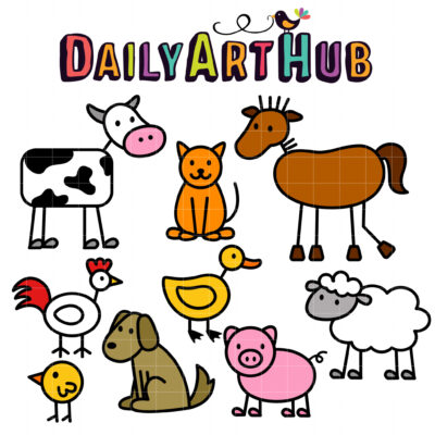 Stick Farm Animals Clip Art Set