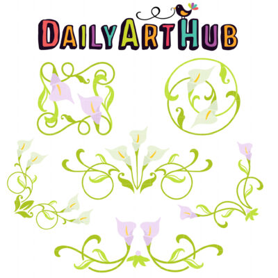 Calla Lily Corners and Borders Clip Art Set