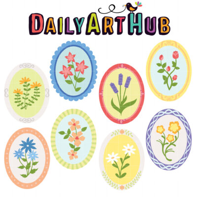 Cameo Flowers Clip Art Set