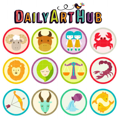 Cute Zodiac Signs Clip Art Set