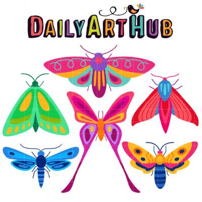 Cutesy Moths Clip Art Set