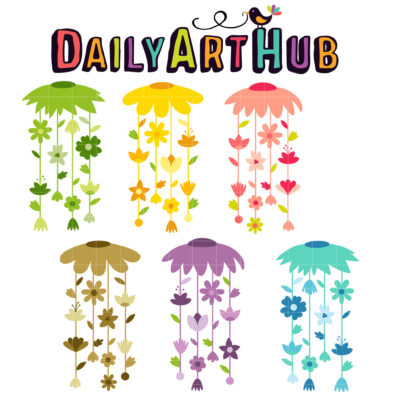 Floral Wind Chimes Clip Art Set