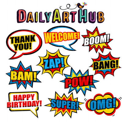 Pop Art Comic Phrases Clip Art Set