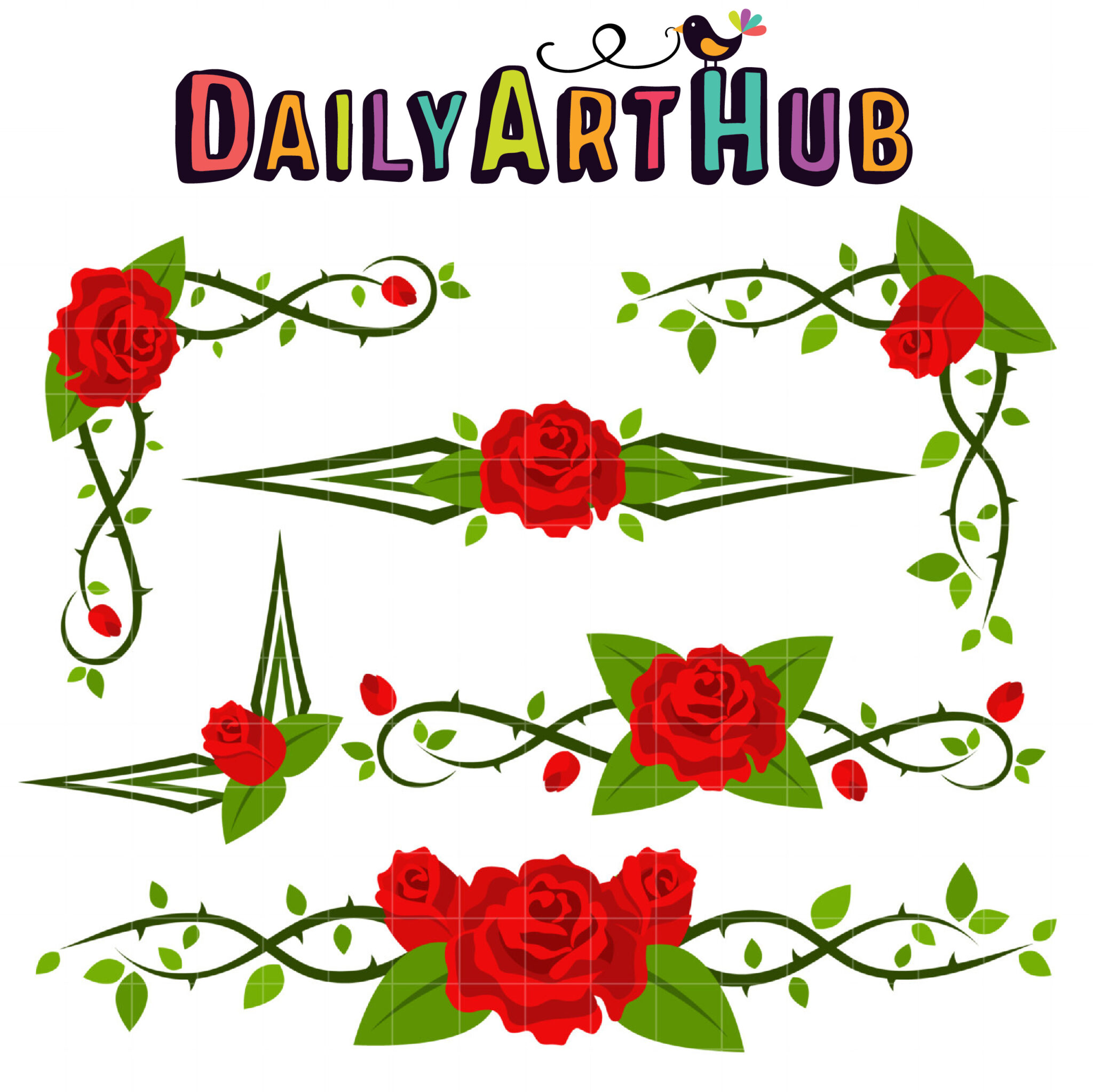 Red Rose Corners & Borders Clip Art Set – Daily Art Hub