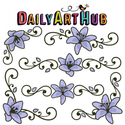 Wrought Iron Lilies Clip Art Set