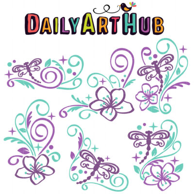 Dragonfly Sparkles Clip Art Set