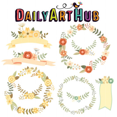 Floral Wreaths and Banners Clip Art Set