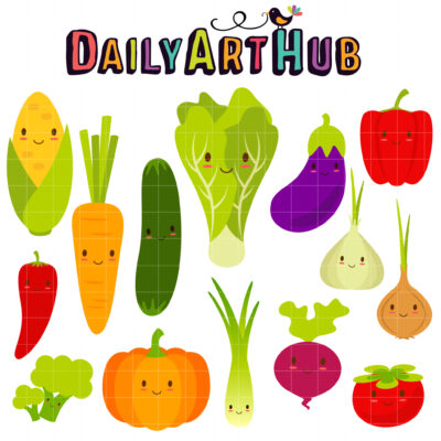 Happy Veggies Clip Art Set