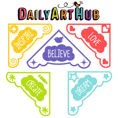 Motivational Clouds Corner Bookmarks Clip Art Set