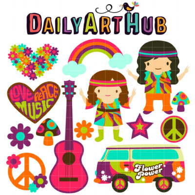 Retro Hippie Clip Art Set