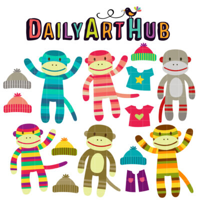 Sock Monkey Clip Art Set