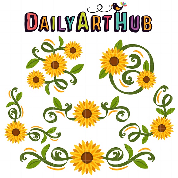 Download Classic Sunflower Corners & Borders Clip Art Set - Daily ...
