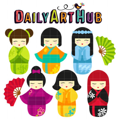 Kokeshi Dolls Clip Art Set