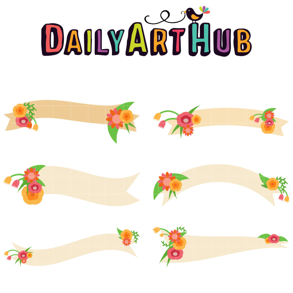 Flowers And Banners Clip Art Set – Daily Art Hub // Graphics, Alphabets ...