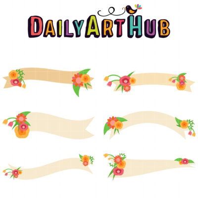 Flowers And Banners Clip Art Set