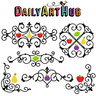 Fruits in Wrought Iron C&B Clip Art Set