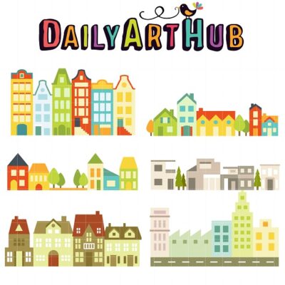 House  and Building Clumps Clip Art Set