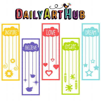 Motivational Clouds Bookmarks Clip Art Set