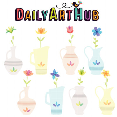 Pretty Flower in Vase Clip Art Set