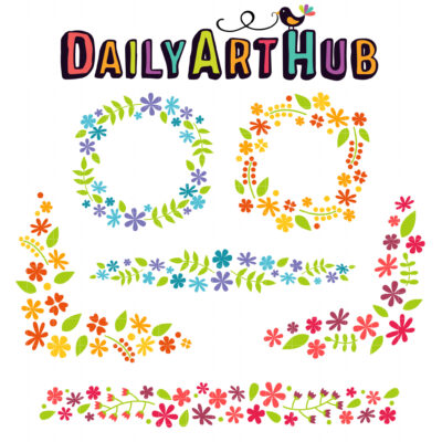 Tiny Flowers Corners and Borders Clip Art Set