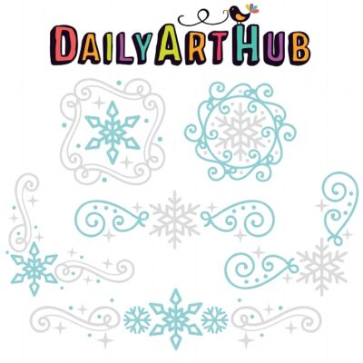 Snow Swirls Corners and Borders Clip Art Set